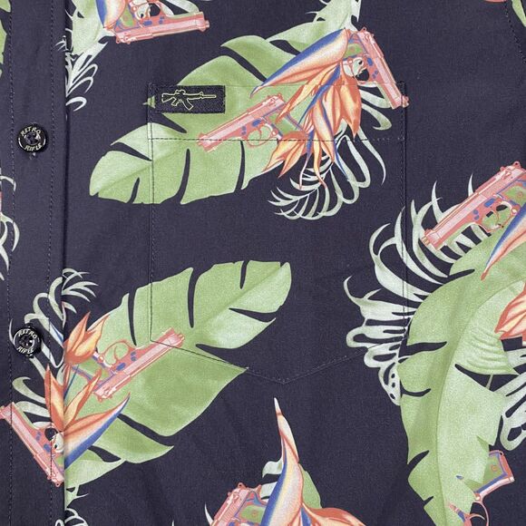 Retro The Butcher Shirt Mens Large Black Hawaiian Tropical Stretch Button Up - Picture 4 of 11